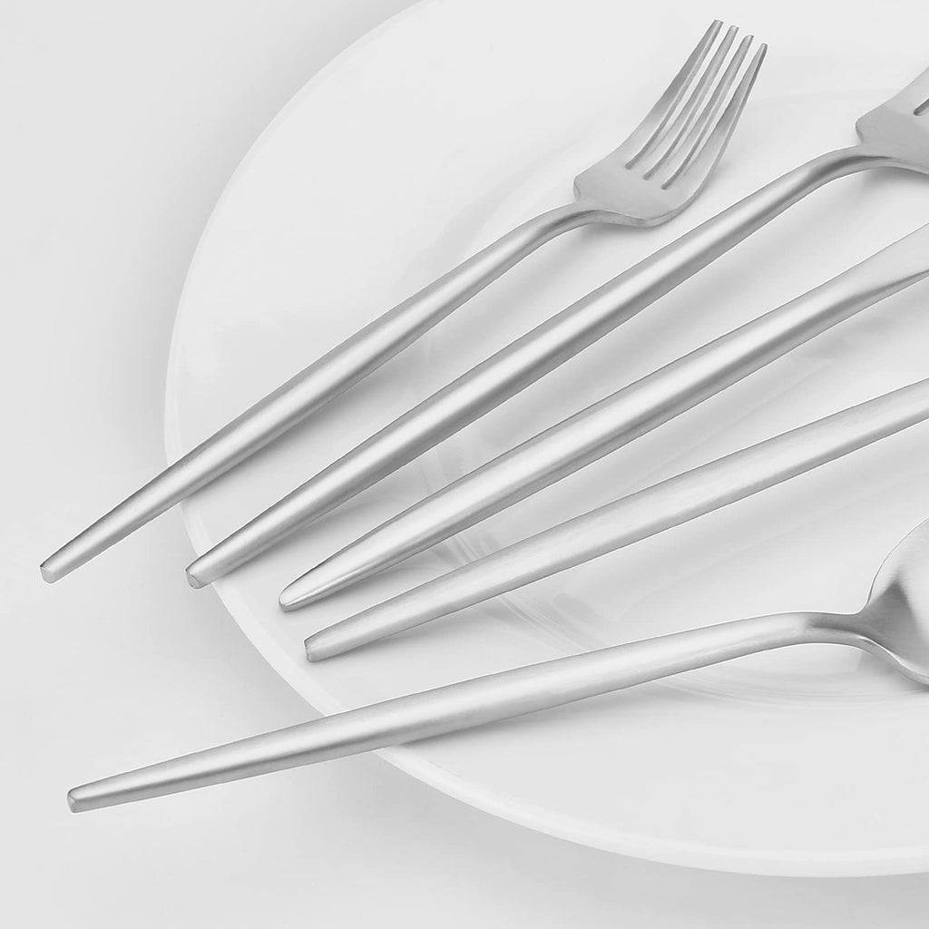 Matte Silverware Set, 20 Piece Stainless Steel Cutlery Flatware Set, Kitchen Utensil Sets for 4, Tableware With Knife