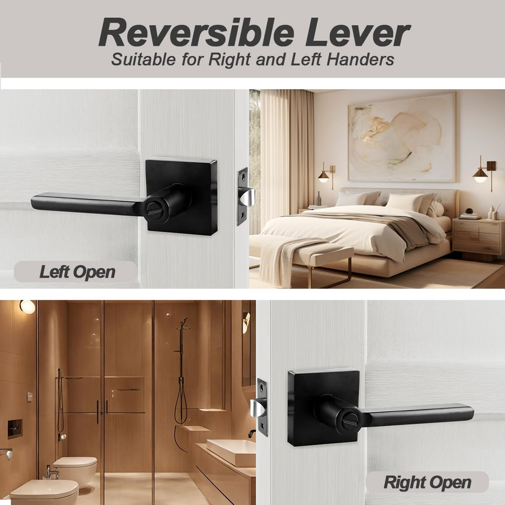 Matte Black Privacy Door Levers, 8 Pack Interior Reversible Locks