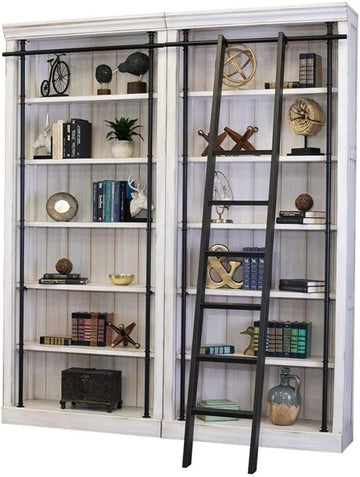 Avondale 8' Tall Bookcase Wall with Ladder Storage Organizer Display White