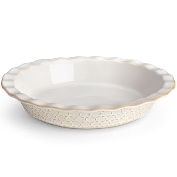 Stoneware Pie Dish, 9 Inch Quiche Baking Dish Embossed