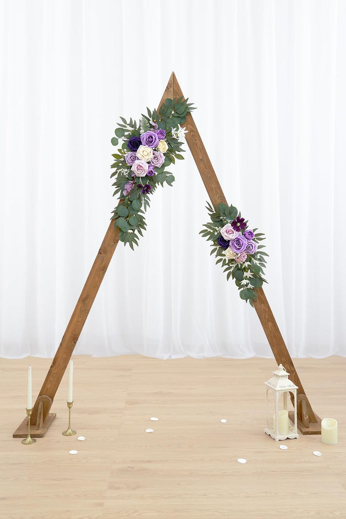 Faux Flower Swag Set of 2 for Wedding Welcome Signs Floral Decorations, Purple Wedding Arch Flowers for Wedding