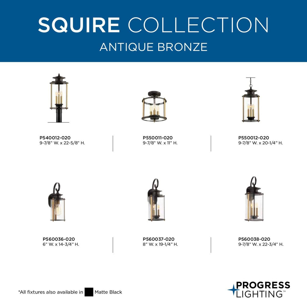 Squire Collection 3-Light Clear Glass New Traditional Outdoor Post Lantern Light Antique Bronze
