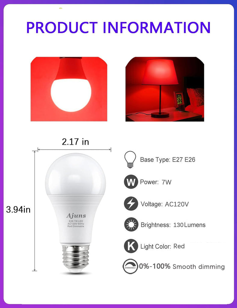 LED Red Sleep Light Bulb Dimmable, 650nm Promoting Melatonin Red Bulb