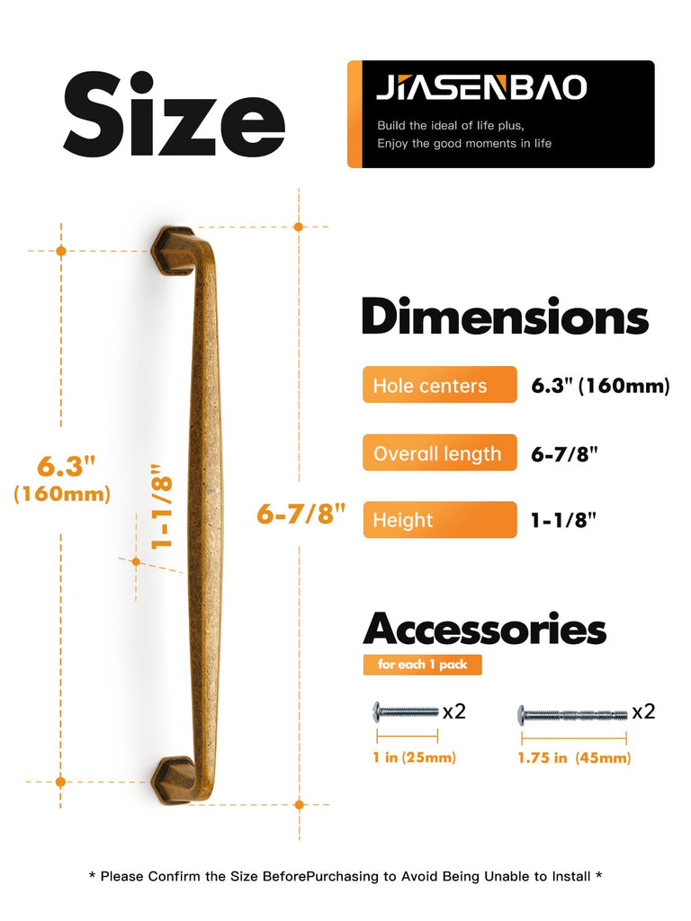 2 Pack Antique Brass Cabinet Pulls 6.3" Hole Center