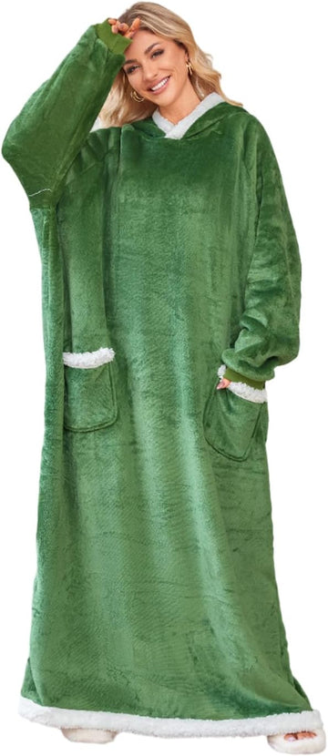 5FT Oversized Wearable Blanket Hoodie Flannel Sherpa Fleece Warm Cozy Christmas Wrap Throw Gifts for Adult