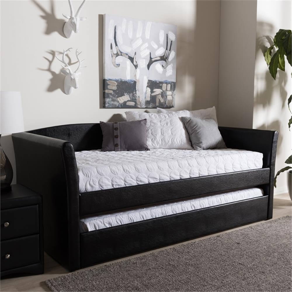 Camino Faux Leather Daybed with Trundle in Black