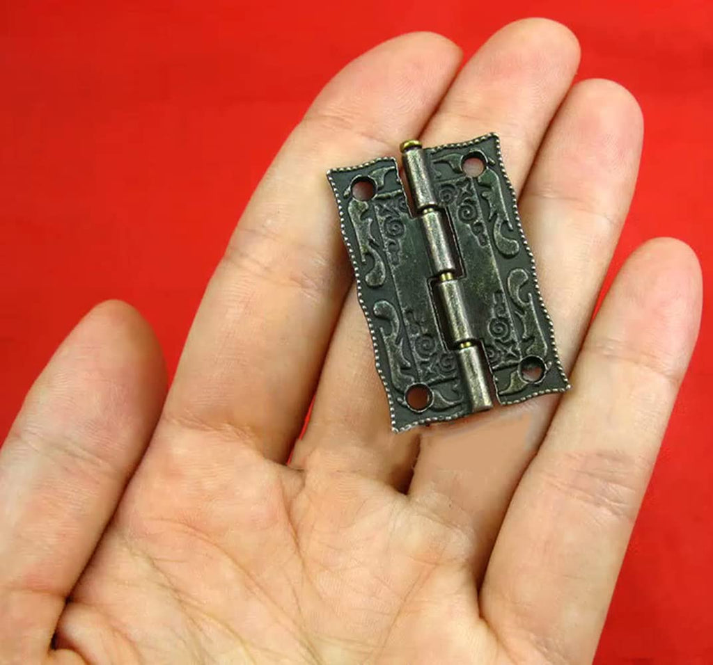 10Pcs Antique Bronze Small Hinges, Engraving Little Decorative Hinge