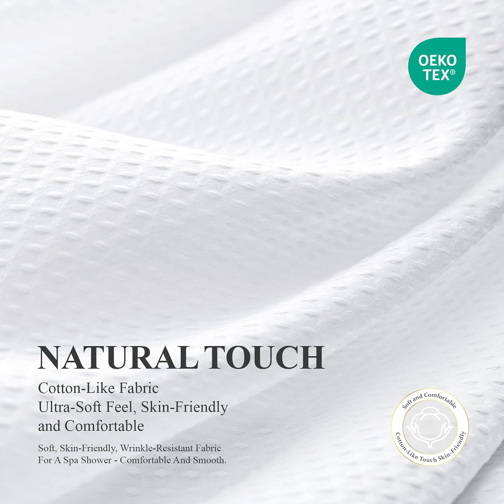 3 in 1 Waffle Shower Curtain Set with PEVA Liner 72Wx72H White | 256GSM Heavy Duty Fabric, Waterproof Clear Liner