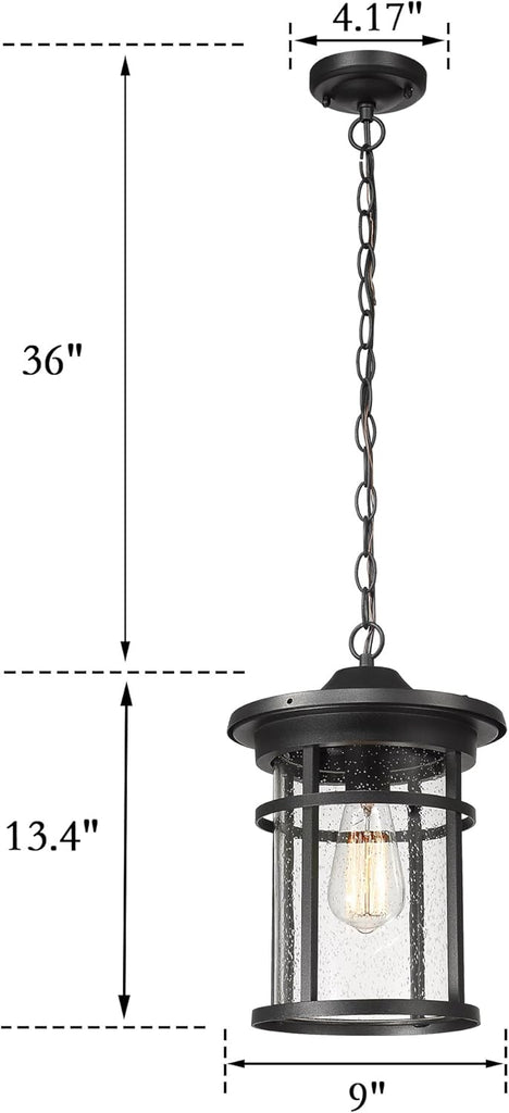 Outdoor Pendant Lighting, 1-Light Outdoor Hanging Lantern Light Fixtures for Porch, Farmhouse Style Exterior Porch Lights with Seeded Glass A123-B07TV5TF7V