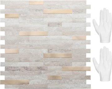 Peel and Stick Backsplash, PVC Wall Stick on Backsplash (10 Sheets, Beige with Metal Gold)
