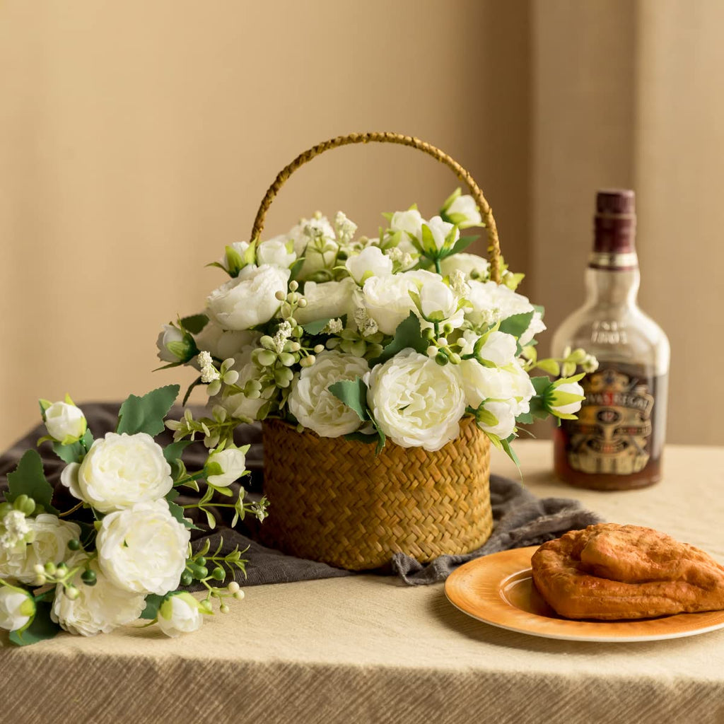 4 Bunches Peony Artificial Flowers White Flowers Silk Peonies Bouquets for Wedding Party Table Centerpieces Floral