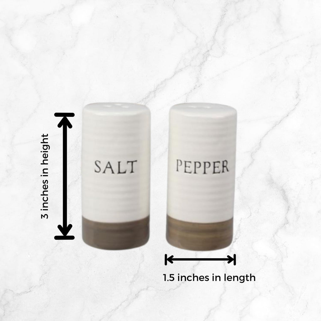 Farmhouse Mini Ceramic Salt and Pepper Shaker Set - Cute Kitchen Table Accessories and Decor, Small 3-Inch Modern - Set of 2