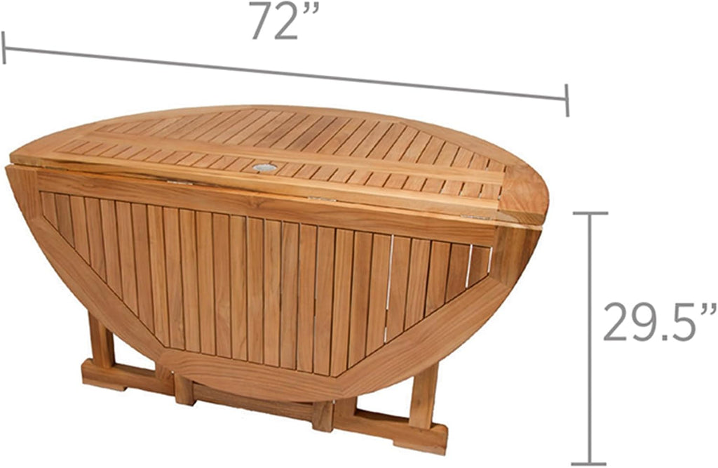 Round Drop Leaf Teak Table, 72-Inch