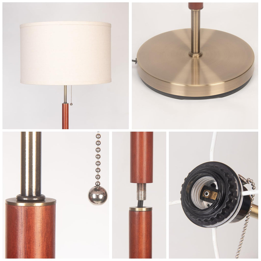 Mid-Century Modern Floor Lamp, Walnut Wood Finish, Drum Shade, Living Room Décor (64in, E26 LED)