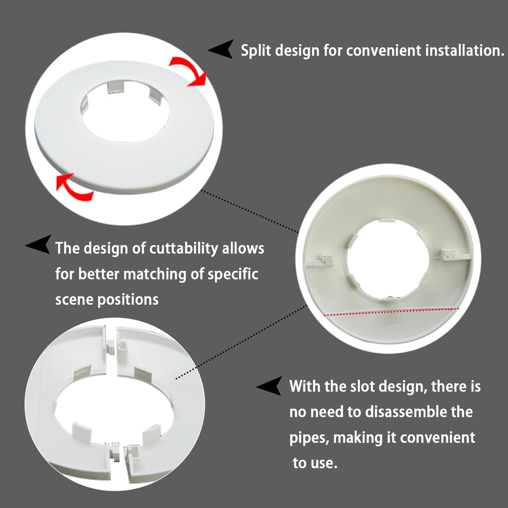 4 Pieces Wall Split Flange for 0.98"/25mm Dia Pipe, ABS Round Escutcheon Plate, Toilet Water Line Cover Plate