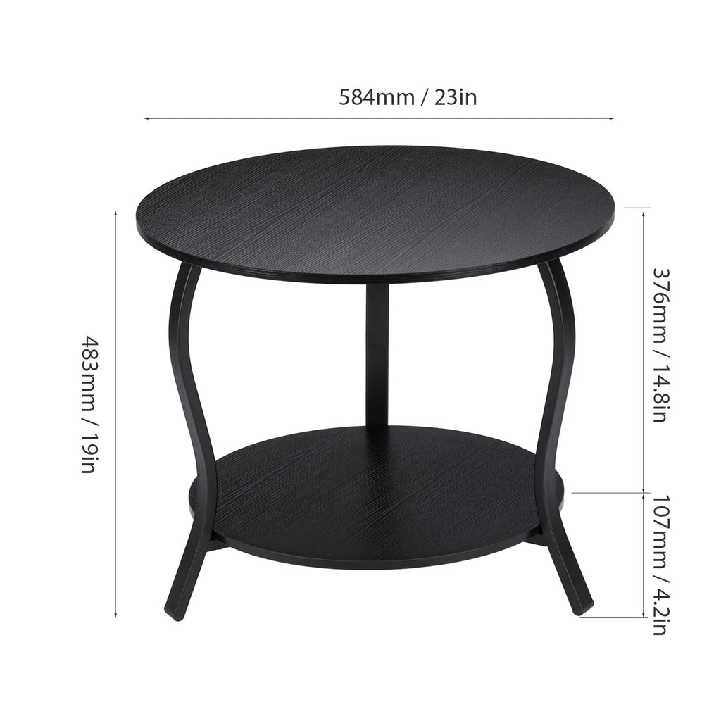 Small Round Coffee Table with Open Storage, 23" 2-Tier Coffee Side Tables for Small Space, Accent Center Table Circle