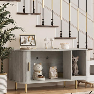 Cat Litter Box Enclosure with Scratch Pad, Sliding Door, 38.5" Cat Litter Furniture Hidden Litter Box Cabinet, Modern