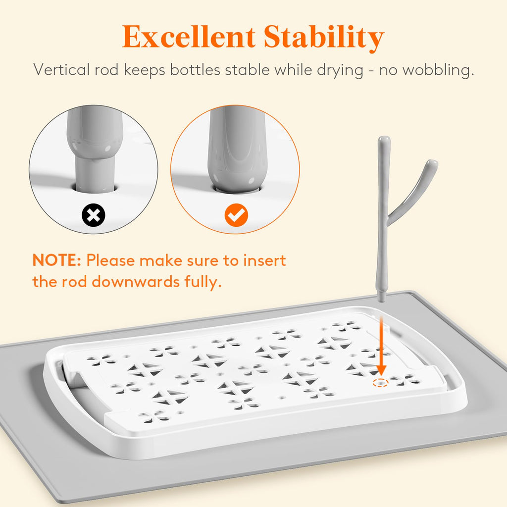 Portable Baby Bottle Drying Rack with Drain Mat & Tray, BPA Free