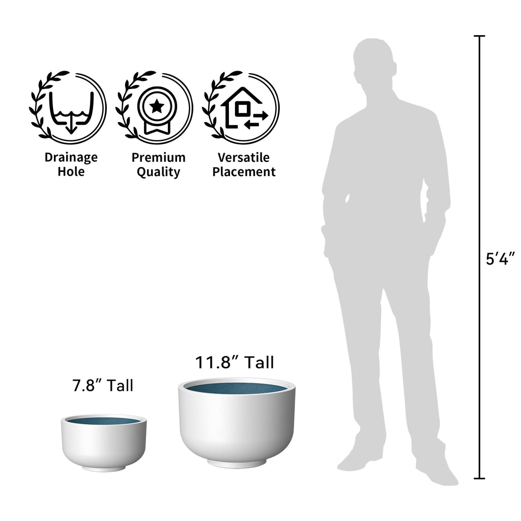 Accent Round Pedestal White Concrete Planter 17.7" Dia, Outdoor