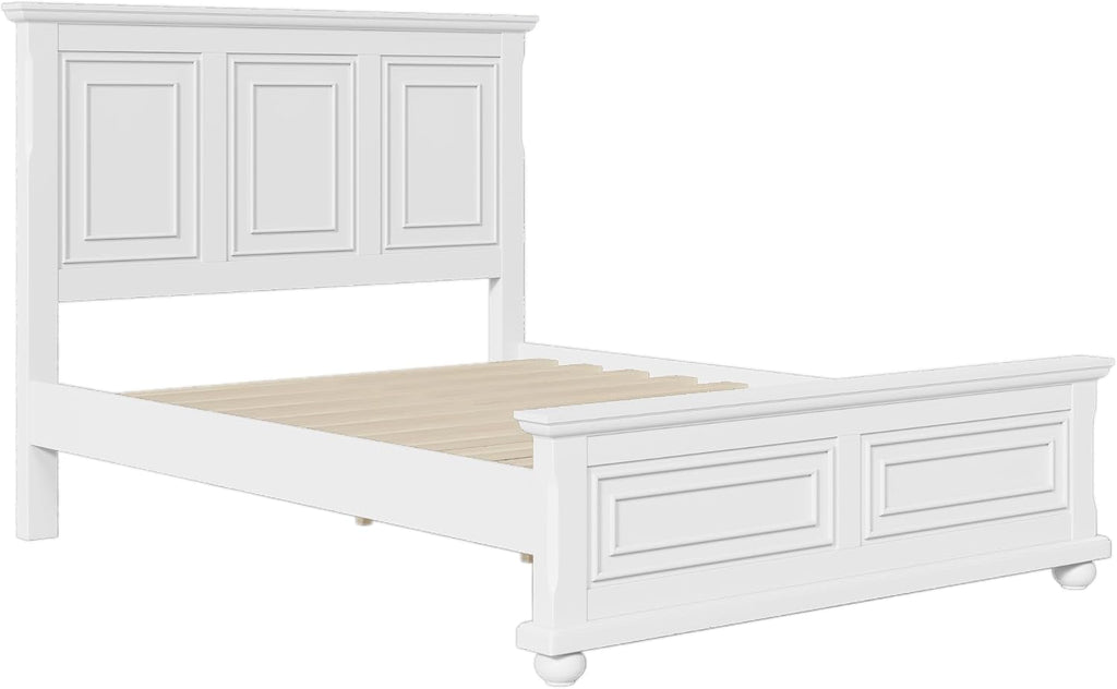Queen Wood Platform Bed with Headboard and Footboard, Farmhouse Vintage Bed Frame with Tall Headboard, Wood Slats