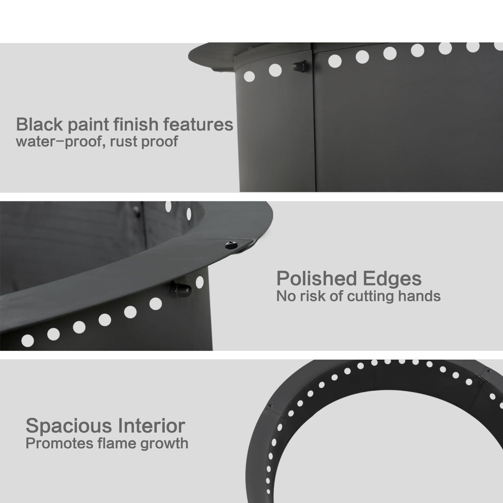 Outdoor 52-Inch Outer/48-Inch Inner Fire Pit Ring Smokeless, Duty Solid Metal Steel Round Firepit Rim Insert for DIY