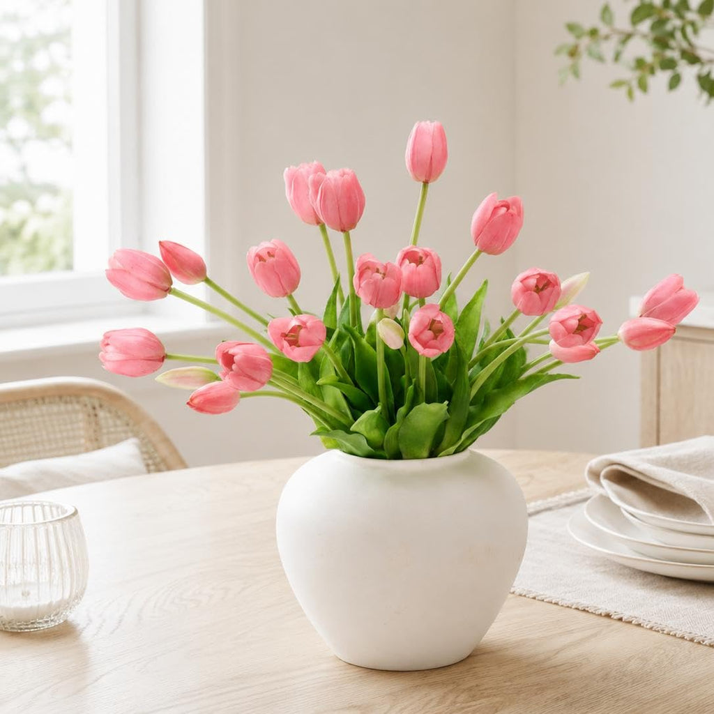 20 Pcs Real Touch Artificial Tulips - Lifelike Faux Tulip Flowers Bouquet for Vase, Elegant Home Decor, Wedding &