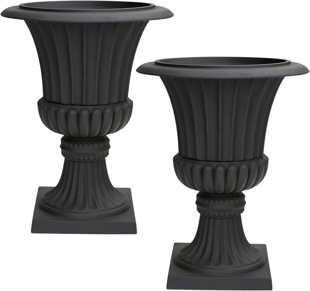 Urn Planters 22", Set of 2, Tall Stone-Resin Pedestal Planters for Outdoor Plants, Large Front Porch Decor, Patio