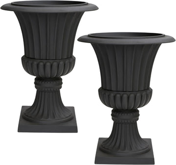 Urn Planters 22", Set of 2, Tall Stone-Resin Pedestal Planters for Outdoor Plants, Large Front Porch Decor, Patio