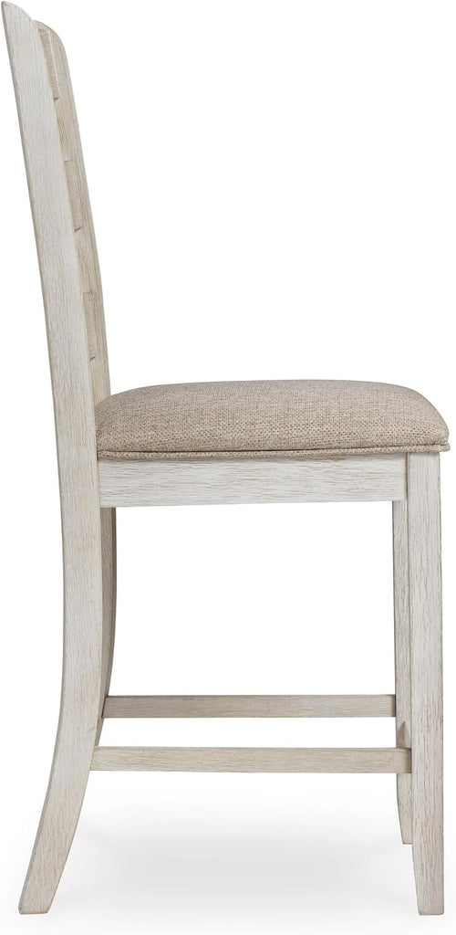 Skempton | 2-Count 24" Counter-Height Upholstered Bar Stools - Coastal Chic Ladder-Back, Antique White