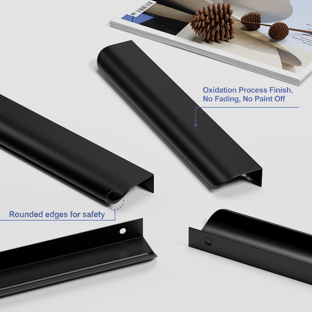 Black Cabinet Handles 5 Inch 25 Pack, Finger Pulls for Cabinets, Edge Pull for Dresser Drawers, Aluminum Alloy