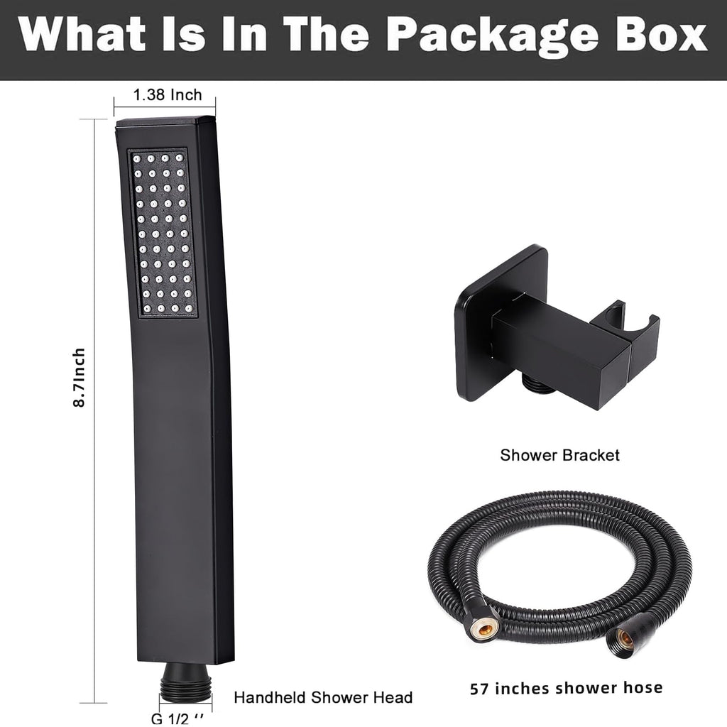 Handheld Shower Head,High Pressure Black Shower Head,Water Saving Detachable Shower Wand with Solid Brass Body and 5