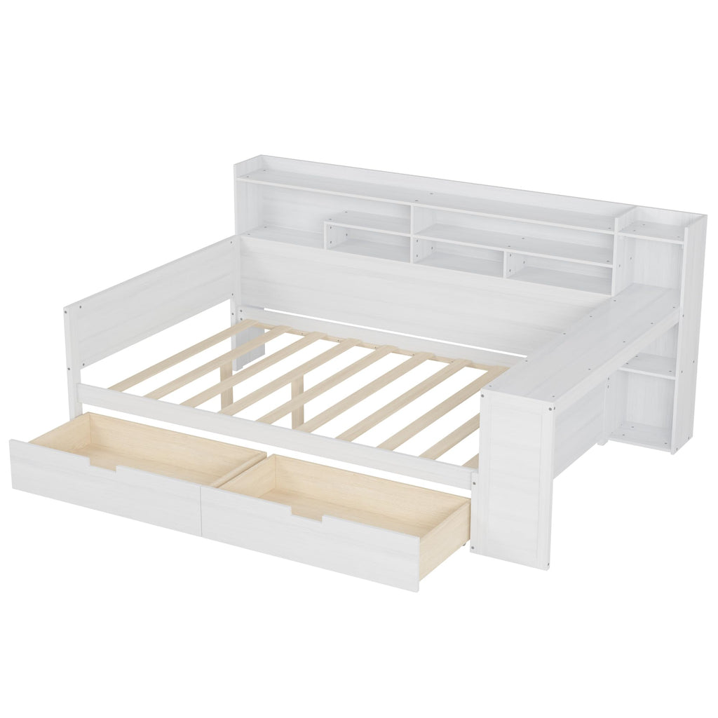 Full Size Daybed with Desk and Storage Drawers, Antique White