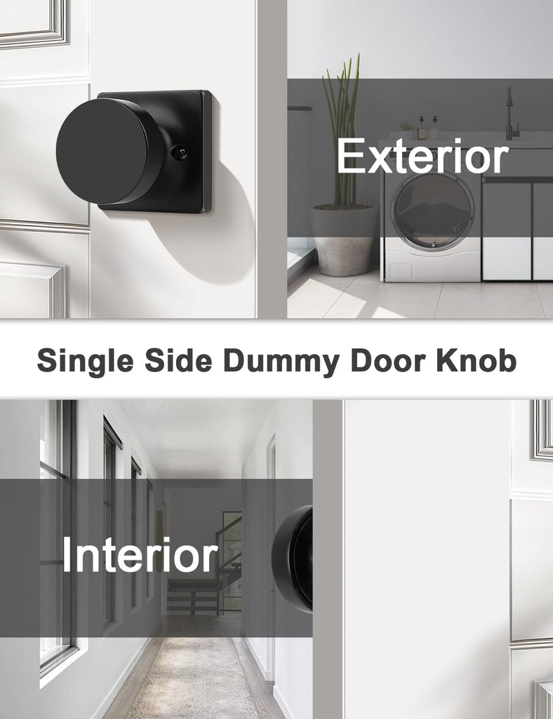 4 Pack Dummy Door Knob, Interior Single Side Door Handle, Matte Black No-Turning Door Dummy Knob Inactive Half Dummy