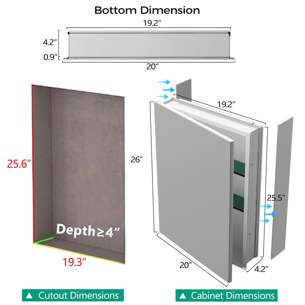 20 x 26 Inch Bathroom Medicine Cabinet with Beveled Edge Mirrored Door, Medicine Cabinet, Bathroom Mirror Cabinet, Home