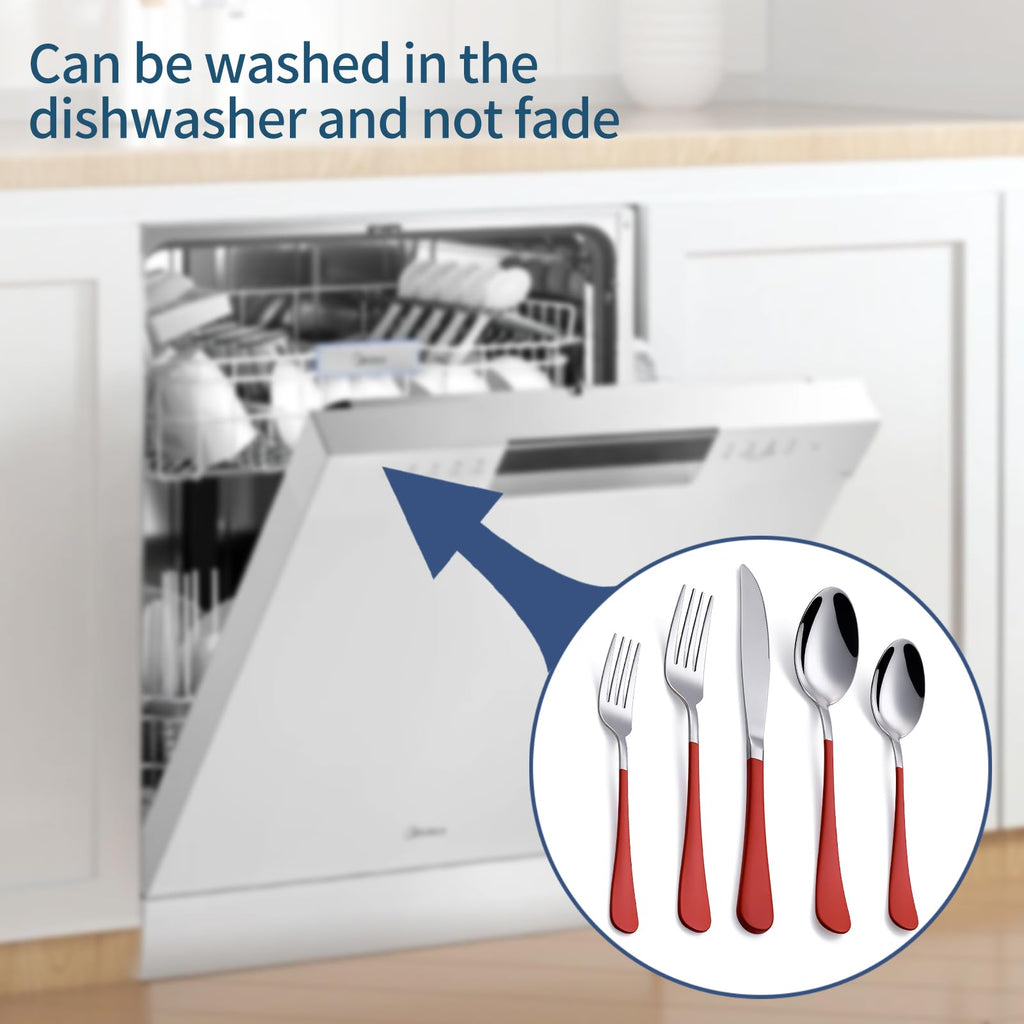 Red Silverware Set 20 Piece 18/0 Stainless Steel Flatware Red Handle Cutlery Set Service for 4 Fork Knife Spoon Set
