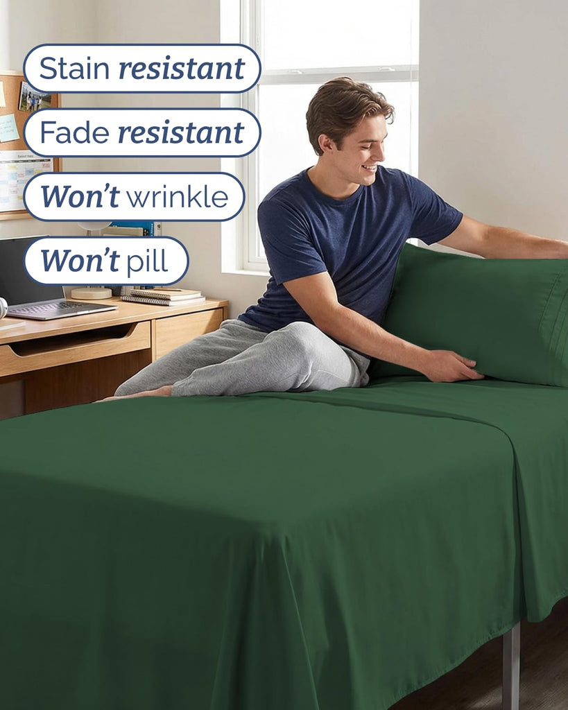 Twin XL Size 3 Piece Sheet Set - Comfy Breathable & Cooling - Emerald Green