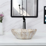 16'' X 13'' Nordic Marbling Oval Vessel Sink with Pop Up Drain,Ceramic Vessel Sink,Bathroom Sinks Above