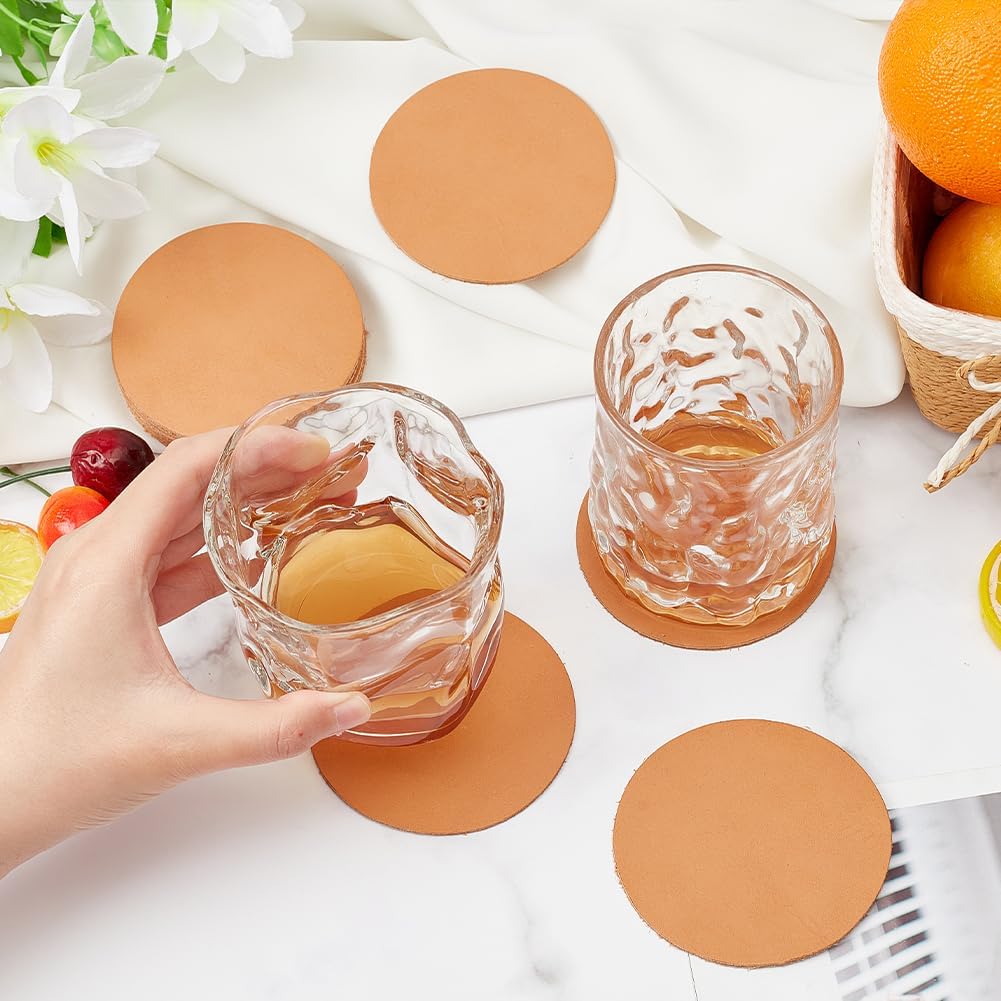 Genuine Leather Coasters 3.1 Inch Peru Round Leather for Coasters 2mm Thick Round Blank Genuine Leather - Set of 30