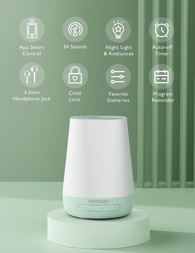Smart White Noise Machine for Baby Sleeping with Night Light, Green