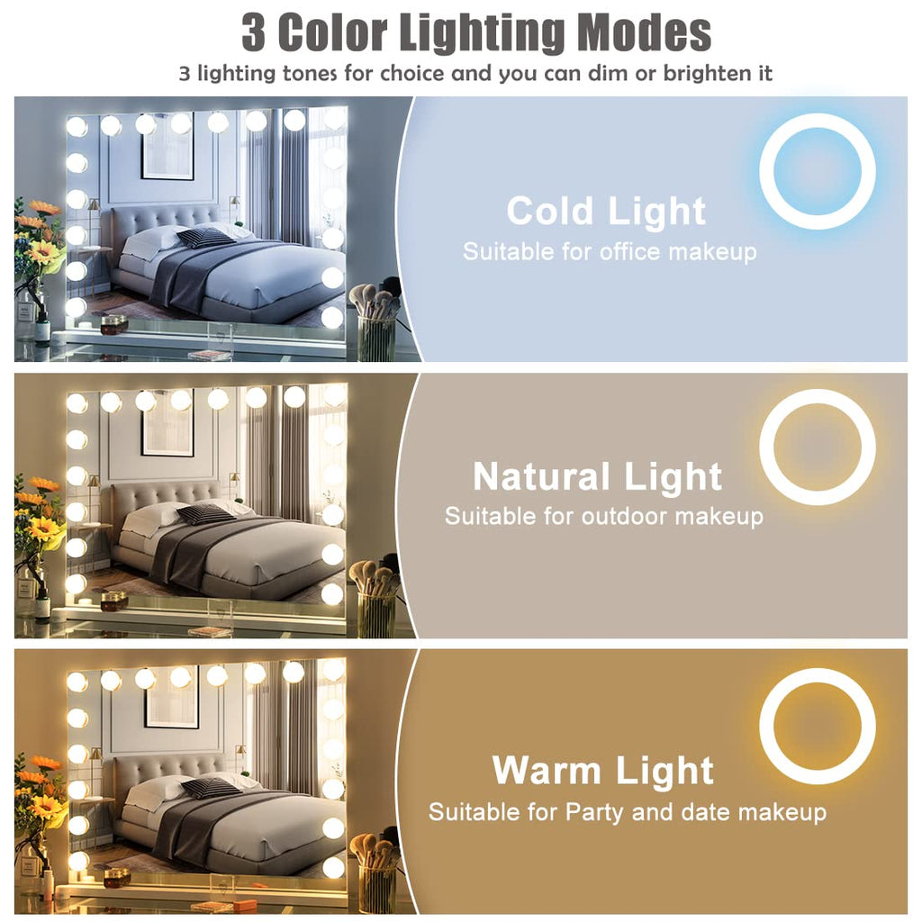 Vanity Mirror with Lights and Bluetooth Speaker 32"x 22.8" Hollywood Makeup Mirror with 18 LED Bulbs, Large Lighted