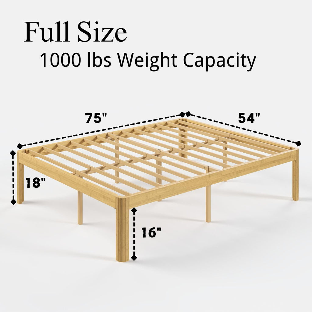 18 Inch Full Size Bamboo Platform Bed Frame, Modern Minimalist Design, Heavy Duty Support, Easy Assembly, No Box