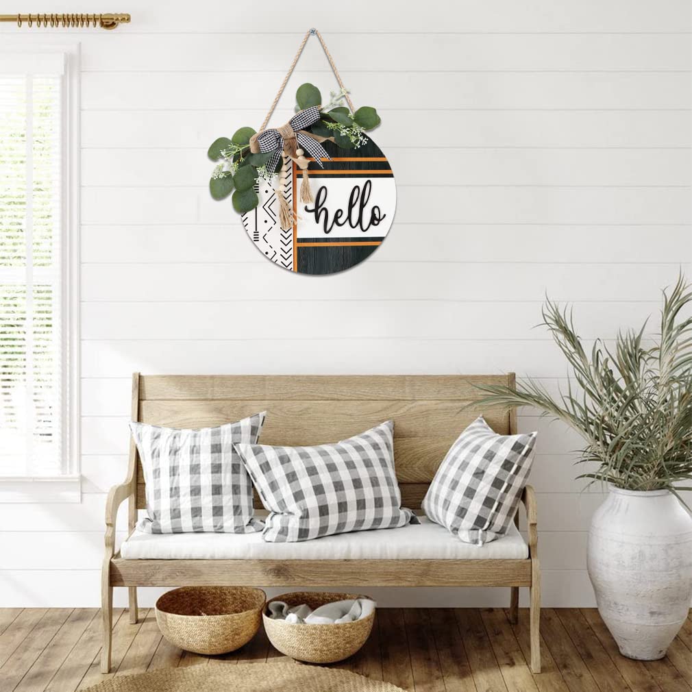 Boho 3D Hello Front Door Sign Wreath Decor 12x12 inch