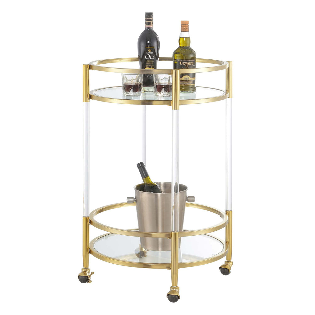 Royal Crest Acrylic Round Glass Bar Cart 22.25" - Modern 2 Tier Storage Bar with Wheels, Glam Wine Storage, Mobile
