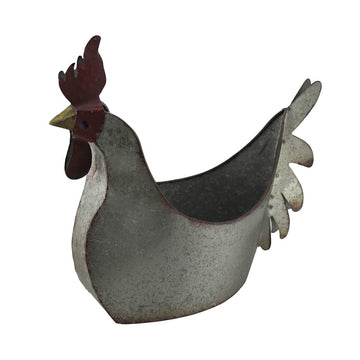 Rooster Planter, 15.5 Inch Gray Galvanized Metal Farmhouse Accent