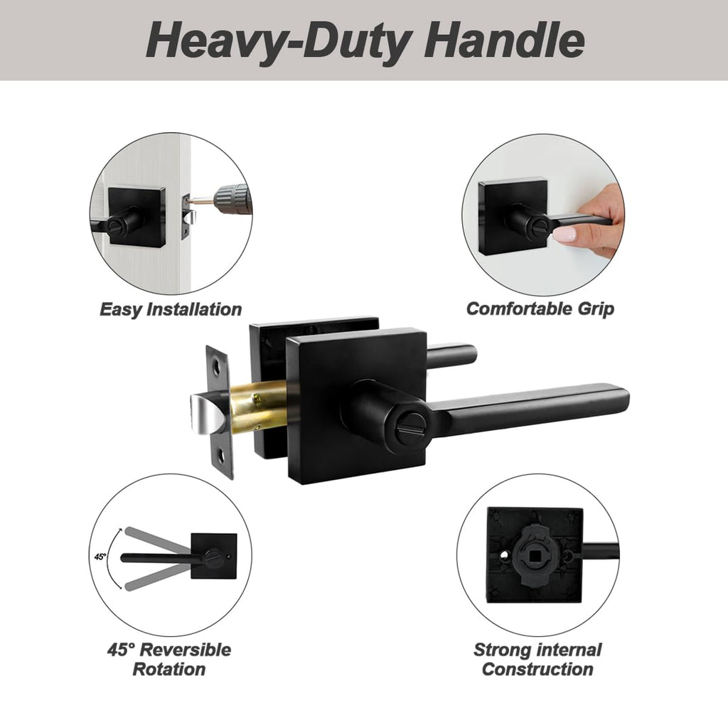 Matte Black Privacy Door Levers, 8 Pack Interior Reversible Locks