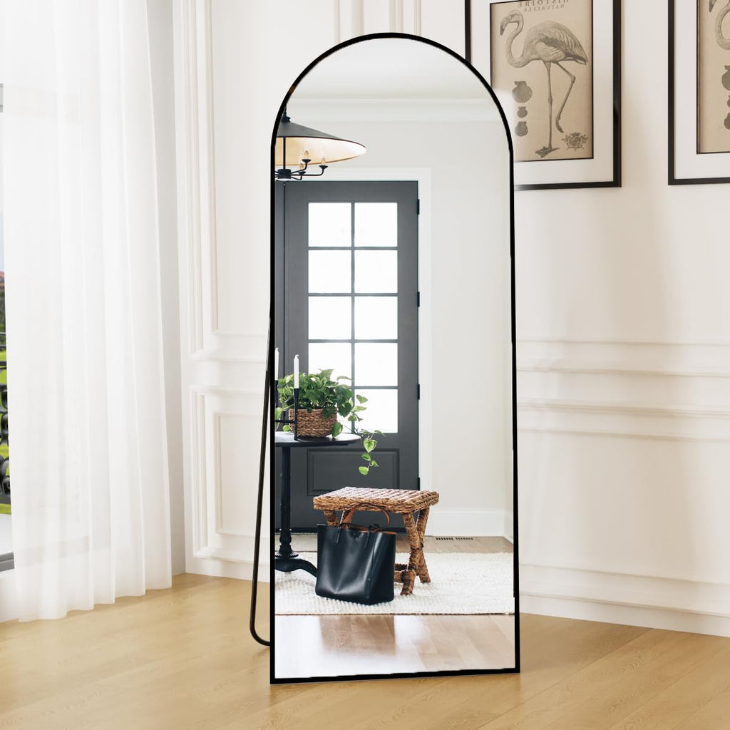 Mirror Full Length, 64"X21" Arched Floor Mirror, Black