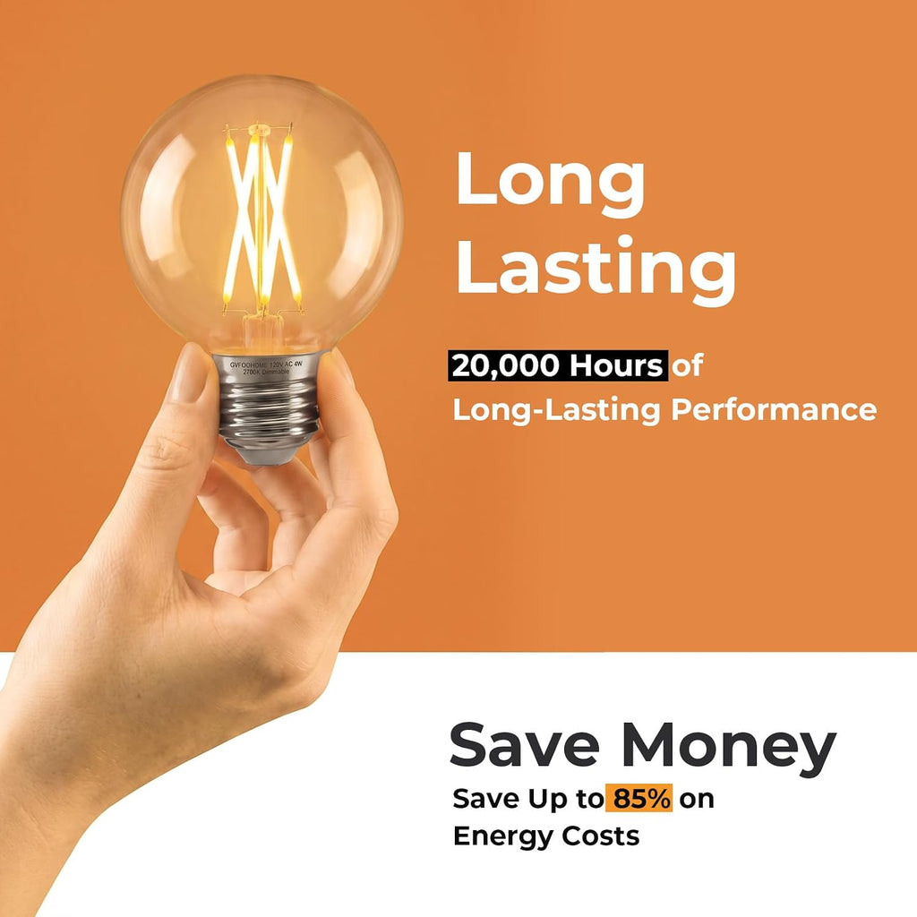 E26 G16.5 Edison LED Globe Bulbs, 2700K Warm White, 40W Equivalent