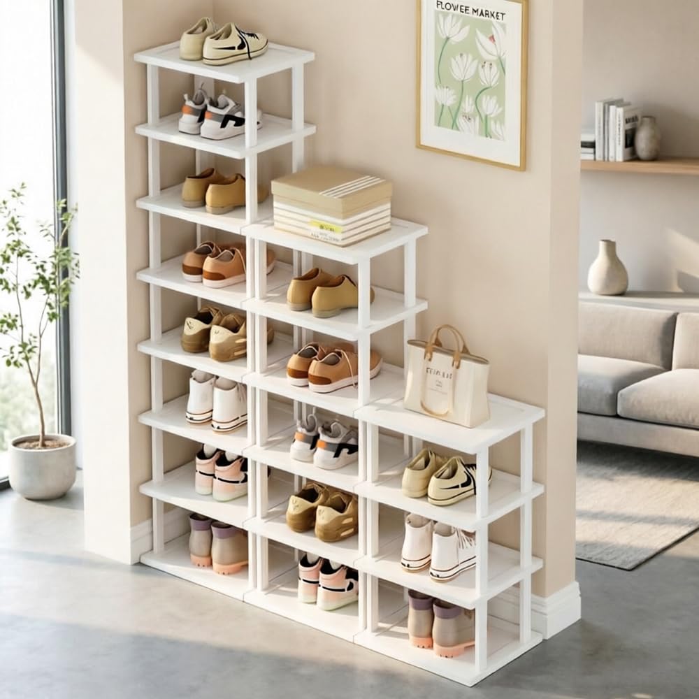 Vertical Shoe Rack, Tall Narrow Shoe Shelf Organizer Entryway Shoe Storage