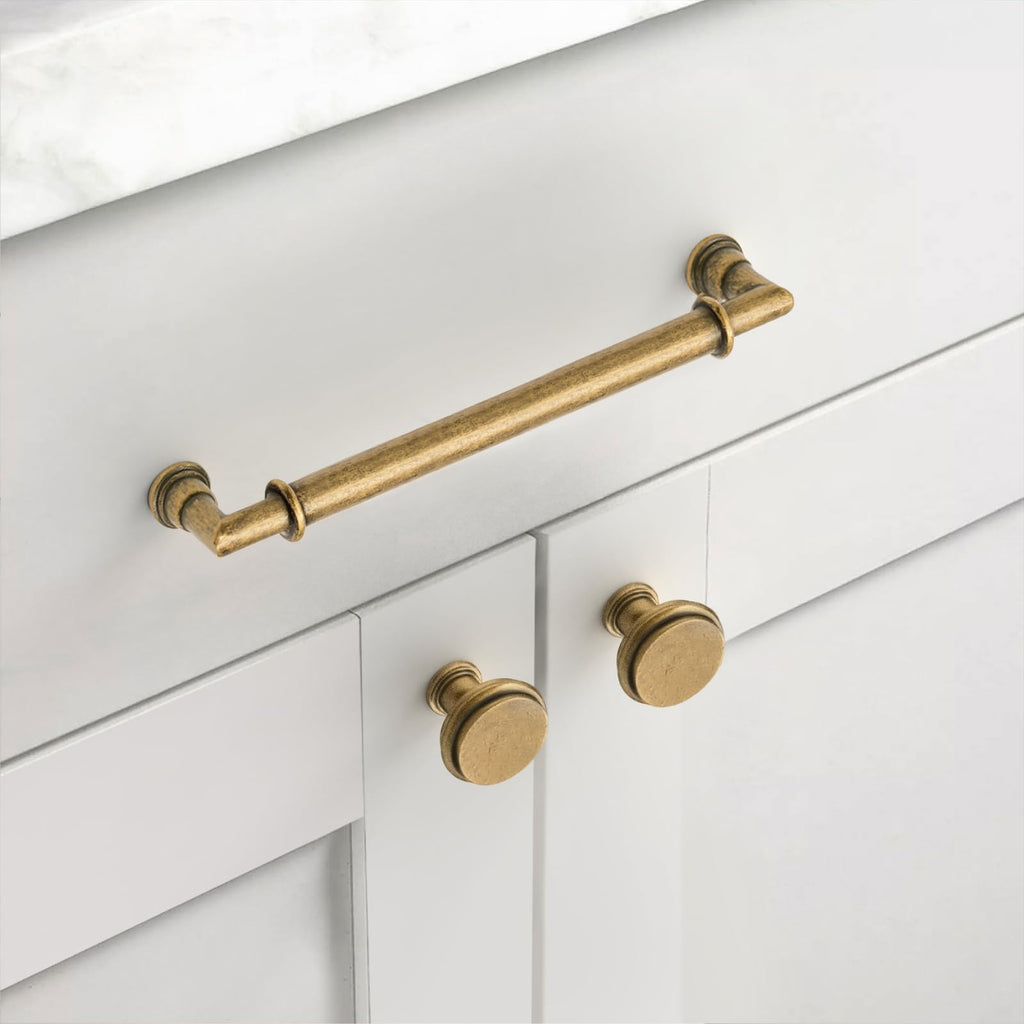 2 Pack 10 Inch(254mm) Brushed Antique Brass Cabinet Pulls Heavy-Duty Solid Kitchen Cabinet Handles Vintage Aged Brass