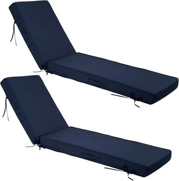 Chaise Lounge Cushions Outdoor Set of 2, Waterproof & Fade Resistant Patio Lounger Cushions, Replacement Sun Lounger